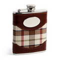 Brown Leather & Plaid Flask - 6 Oz.